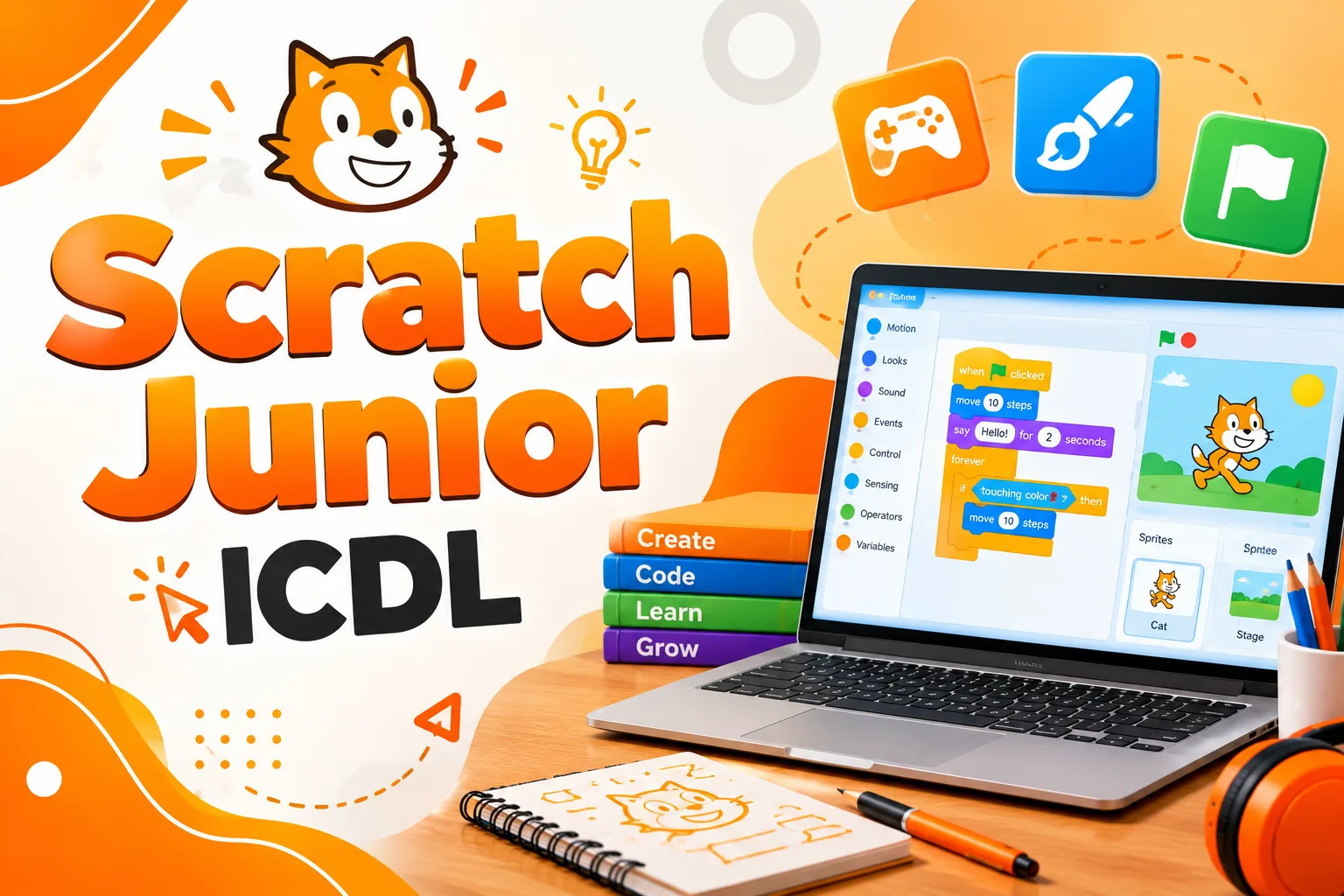 لوگو دوره ScratchJr با رنگ مختلف
